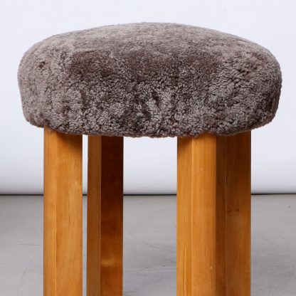 Set of 3 Swedish Modern Stools in Sahara Sheepskin, 1940s - Image 3