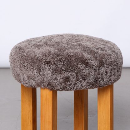 Set of 3 Swedish Modern Stools in Sahara Sheepskin, 1940s - Image 4