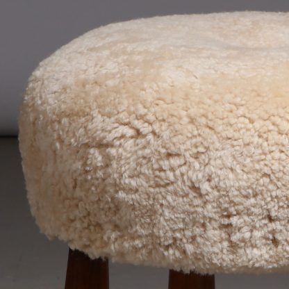 Round Danish Stool in Light Sheepskin, 1940s - Image 2