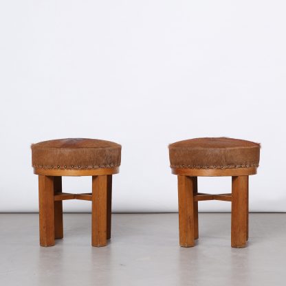 Pair of Danish Stools in Wood and Cowhide, 1940s - Image 6