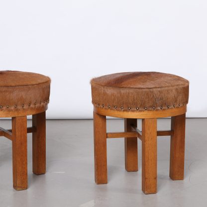 Pair of Danish Stools in Wood and Cowhide, 1940s - Image 3