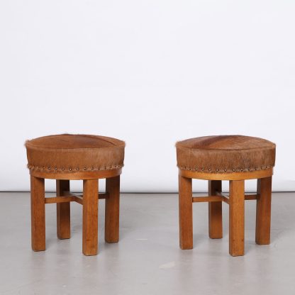 Pair of Danish Stools in Wood and Cowhide, 1940s